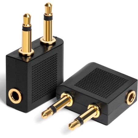 AXFEE flyadapter til hovedtelefoner 2-pak – 3,5 mm jackstik til flyselskabernes lydsystem