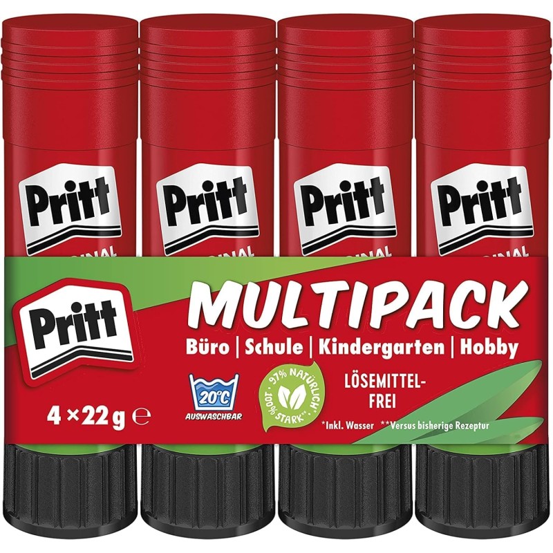 Pritt Glue Stick 22 g – Pack of 4 – Child-Safe Adhesive for School and Office