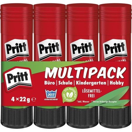 Pritt Limstift 22 g – Pakke med 4 stk. – Børnevenlig limstift til skole og kontor