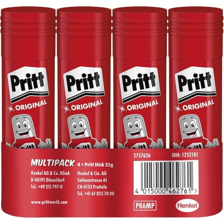 Pritt Limstift 22 g – Pakke med 4 stk. – Børnevenlig limstift til skole og kontor