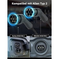 Bokman Type 2 EV-opladningskabel 22kW 10m | Mode 3, 32A, 3-fase med bæretaske