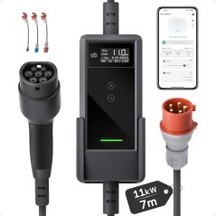 dé Mobile Wallbox 11kW with APP 7m | CEE to Type 2, Adjustable 6-16A, Travel Kit
