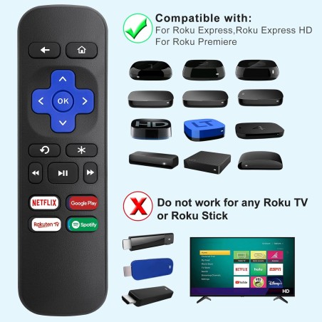 Roku Express & Premiere Remote with Shortcut Buttons – compatible accessory