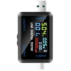 USB-C + USB strømmåler / multimeter, 0-8A 4,5-36V