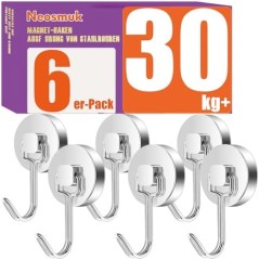 Neosmuk Sving Magnetisk Krog Sølv 26 mm – 30 kg, 6 stk.