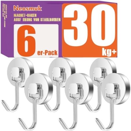 Neosmuk Swivel Magnetic Hook Silver 26mm – 30 kg, Set of 6