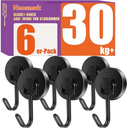 Neosmuk Sving Magnetisk Krog Sort 26 mm – 30 kg, 6 stk.