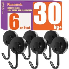 Neosmuk Sving Magnetisk Krog Sort 26 mm – 30 kg, 6 stk.