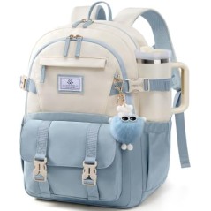 LOVEVOOK Skolerygsæk Teenager 34L – Beige Himmelblå, Laptop 15,6"