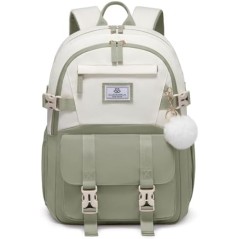 LOVEVOOK Skolerygsæk Teenager 34L – Beige Grøn, Laptop 15,6"