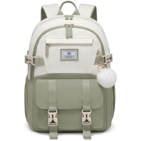 LOVEVOOK Skolerygsæk Teenager 34L – Beige Grøn, Laptop 15,6"
