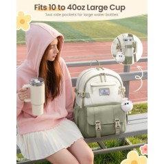 LOVEVOOK School Backpack Teen Girls 34L – Beige Green, 15.6" Laptop