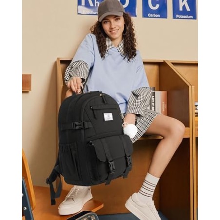 LOVEVOOK School Backpack Teen Girls 34L – Black, 15.6" Laptop