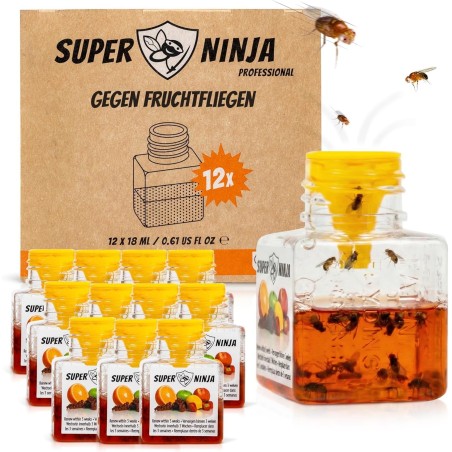 Super Ninja Frugtfluefælde – 12-pak, op til 3 ugers beskyttelse, børn- og kæledyrsvenlig