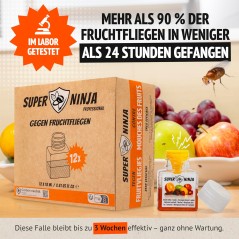 Super Ninja Fruit Fly Trap – 12-Pack, Up to 3 Weeks Protection, Child & Pet Safe