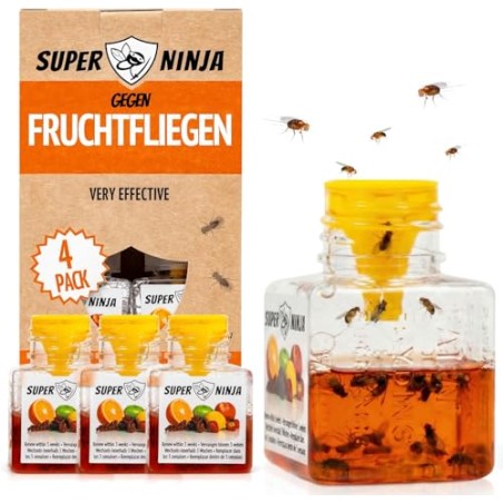 Super Ninja Frugtfluefælde – 4-pak, op til 3 ugers beskyttelse, børn- og kæledyrsvenlig