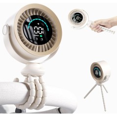 USB Klapvogns-Ventilator med LED-Display – Genopladelig
