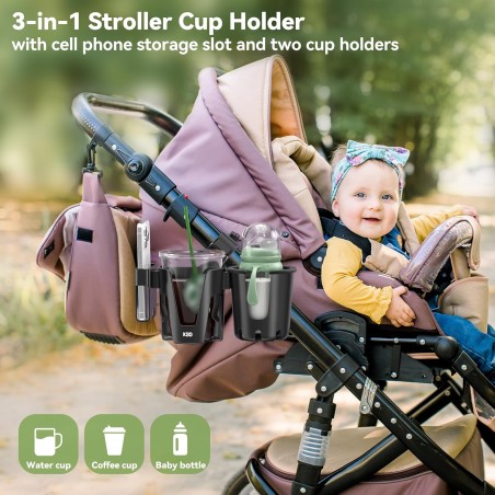 KDD 3-in-1 Cup & Phone Holder for Stroller – 360°