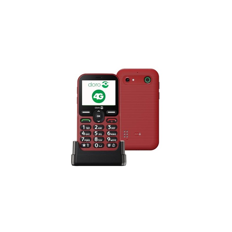 Doro Leva E10 seniortelefon med nødkaldsknap, rød