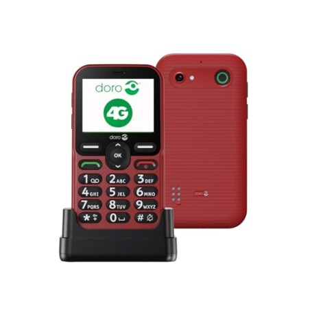 Doro Leva E10 seniortelefon med nødkaldsknap, rød
