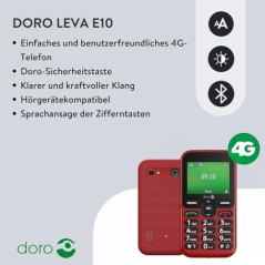 Doro Leva E10 seniortelefon med nødkaldsknap, rød