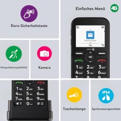 Doro Leva E10 seniortelefon med nødkaldsknap, rød