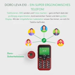 Doro Leva E10 seniortelefon med nødkaldsknap, rød