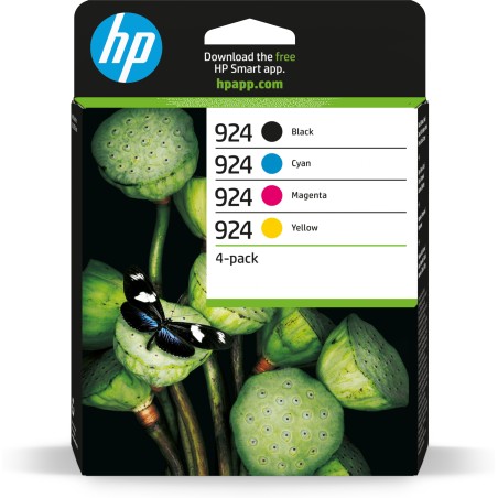 HP 924 4-Pack CMYK4 Original Blæk - Sort, Cyan, Magenta, Gul - 500 Sider - Kvalitet og Ydelse!