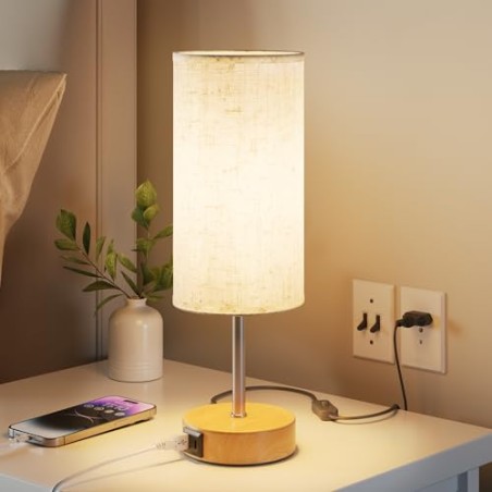 Sengelampe med touch-betjening, bordlampe med USB-A og USB-C opladning