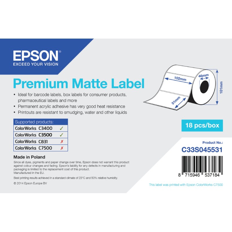 Epson Label roll normal pap 102x51mm Epson Label roll normal pap 102x51mm