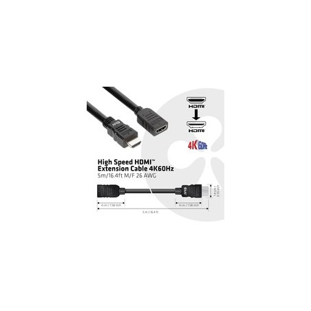 Club 3D CAC-1325 HDMI 2.0 Forlængerkabel 5 m - Optimal Kvalitet & Slidstærk Sort Design