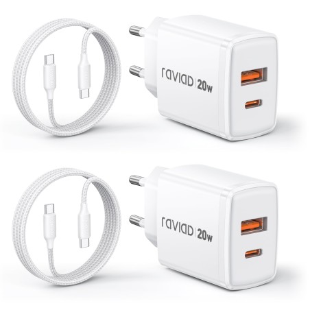 20W USB-C Hurtigoplader 2-pak med 2m Kabel – kompatibelt tilbehør