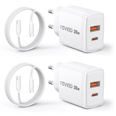 20W USB-C Fast Charger 2-Pack with 2m Cable – Apple-compatible accessory