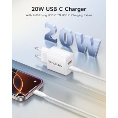 20W USB-C Hurtigoplader 2-pak med 2m Kabel – kompatibelt tilbehør