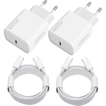 USB-C Hurtigoplader 20W, 2-pak med 2m kabel