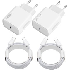 USB-C Hurtigoplader 20W, 2-pak med 2m kabel