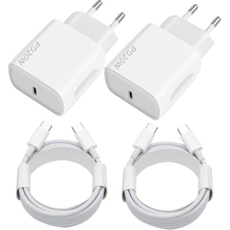 USB-C Hurtigoplader 20W, 2-pak med 2m kabel