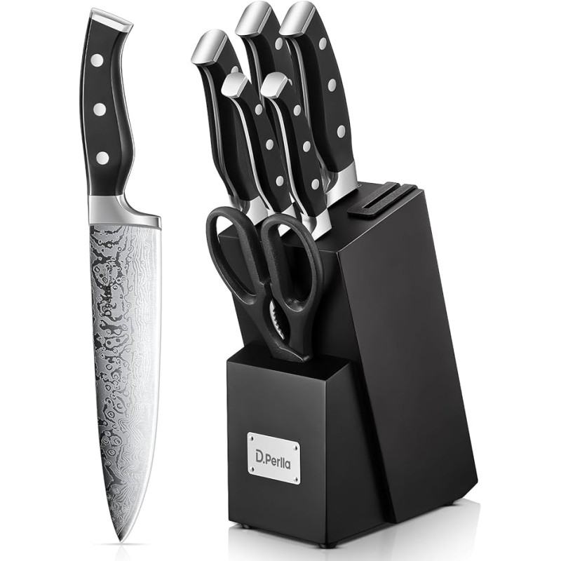 D.Perlla Knife Block Set 7-Piece, Self-Sharpening, Black D.Perlla Knife Block Set 7-Piece, Self-Sharpening, Black