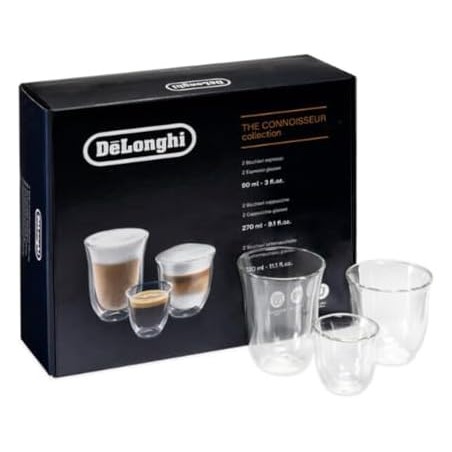 DeLonghi Connoisseur DLSC302 Coffee Glass Set – 6 Hand-Blown Glasses