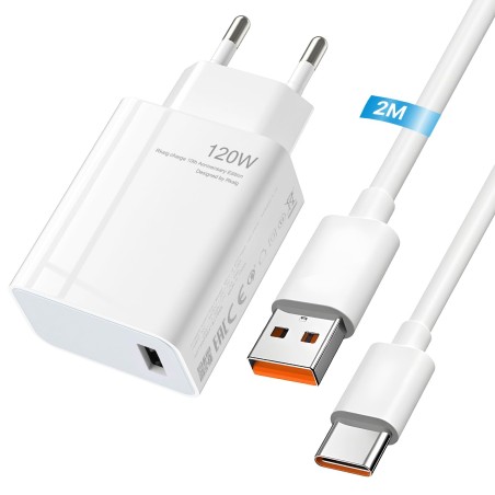 Xiaomi/Redmi 120W USB-C hurtigoplader med 2m kabel – kompatibelt tilbehør