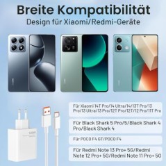 Xiaomi/Redmi 120W USB-C hurtigoplader med 2m kabel – kompatibelt tilbehør