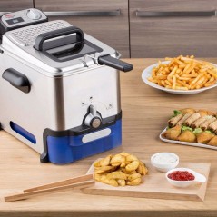 Køb Tefal Oleoclean Pro Fritureapparat 3.5L i Børstet Rustfrit Stål/Blå - Perfekt til Crispy Retter!