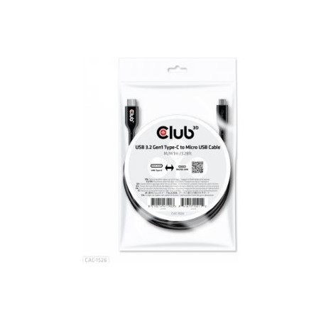 Køb Club 3D CAC-1526 USB 3.2 Gen 1 USB-C Kabel 1m - Hurtig og Pålidelig Dataoverførsel i Sort!