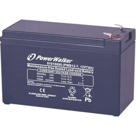 Holdbar PowerWalker Battery 12V7Ah PWB12-7 - Optimal Ydelse og Pålidelig Strøm - Varenr: 91010090
