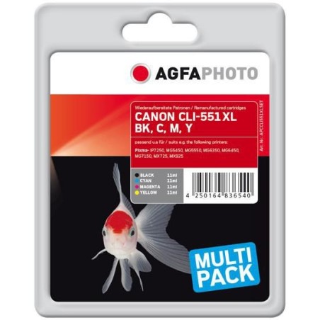 AgfaPhoto Ink BCMY 4x11 ml - Høj Kvalitet Blækpatron Sæt til Skarpe Udskrifter - APCCLI551XLSET