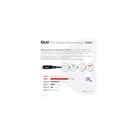 Club 3D CAC-1576 USB4 Gen3x2 USB-C Kabel 1m - Sort | Høj Hastighed, Holdbar Kvalitet!