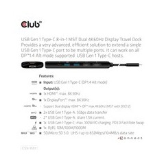 Oplev Club 3D CSV-1597 8-in-1 USB-C Gen1 Dockingstation - Den Ultimative Løsning til Effektiv Multi-Connectivitet!