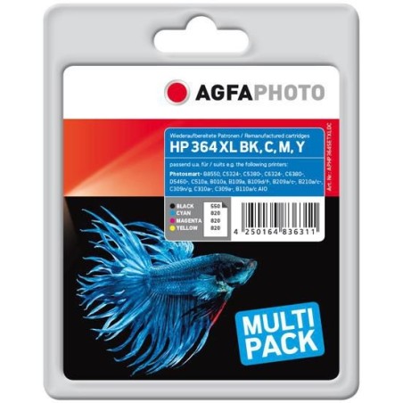 AgfaPhoto Ink BCMY 1x6 ml + 3x3 ml - Høj Kvalitet Printerblæk | APHP364SETXL