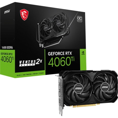MSI GeForce RTX 4060 Ti VENTUS 2X BLACK 16G OC 16GB - Kraftfuld Gaming GPU med Overlegen Ydeevne og Stilfuldt Design